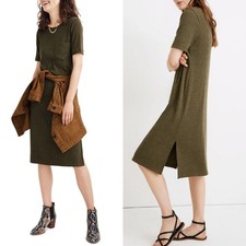 Madewell Olive Green Ribbed Pocket Midi Tee Shirt Dress Size Medium
