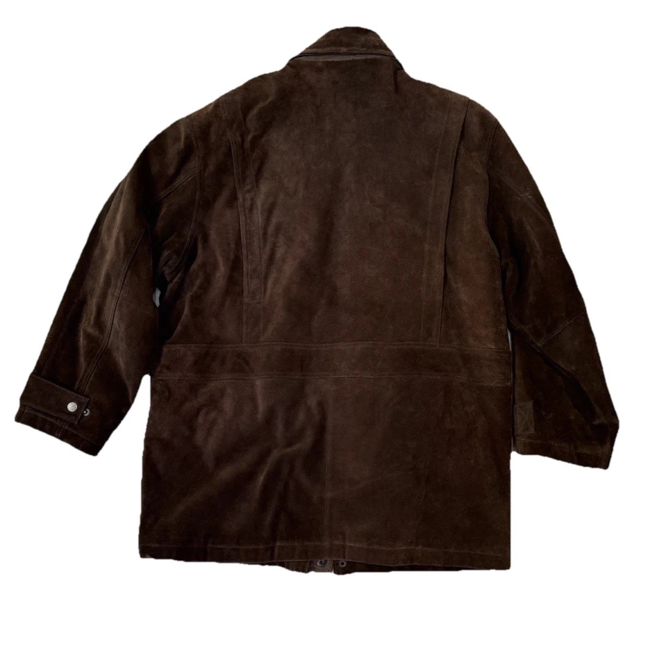 Perry Ellis Jacket Large Mens Brown 100% Genuine Suede Leather Heavy Coat Winter - Image 2 of 4