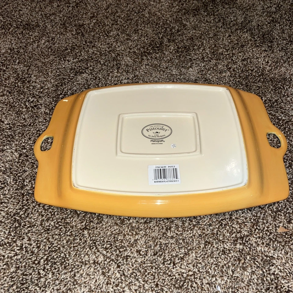 Serving tray W/handle Pistoulet- Nesting Yellow & Blue Sunflowers Rectangle 15” - Image 2 of 4