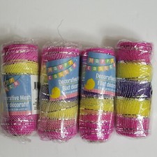 PINK PURPLE YELLOW STRIPED Lot of 4 Rolls 6" x 5 yds 15 Feet Deco Mesh Pastel
