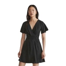 Madewell Pleated-Waist True-Wrap Mini Dress True Black Size 10 NWT