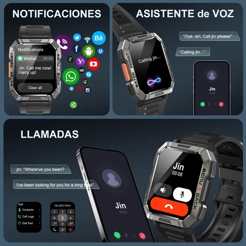 Military Rugged Smart Watch for Men with Bluetooth Call(Answer/Make Call) Gift - Picture 3 of 11