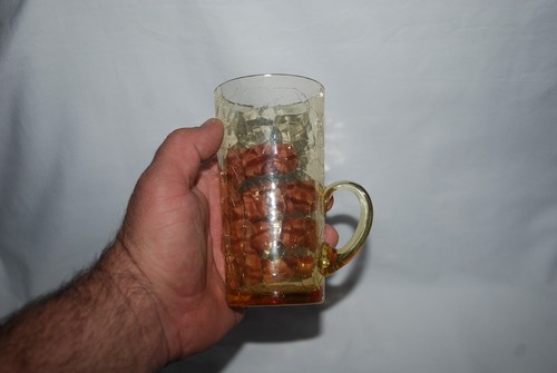 BEAUTIFUL EARLY 1900'S AMBER VASELINE URANIUM CRACKLE ICE TEA LEMONADE - Picture 3 of 6