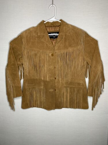 Vintage Men’s Leather Gallery Western Tan Leather Fringe Coat Jacket Size XL P78