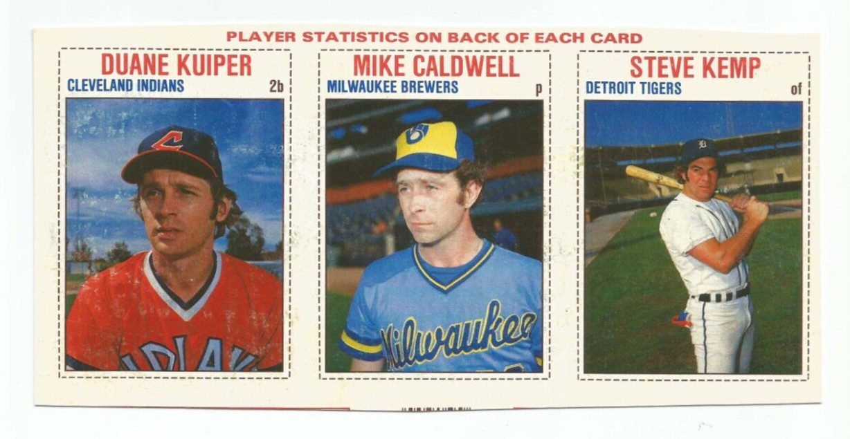 1979 Hostess Baseball Panel Duane Kuiper Mike Caldwell Steve Kemp 13-14-15