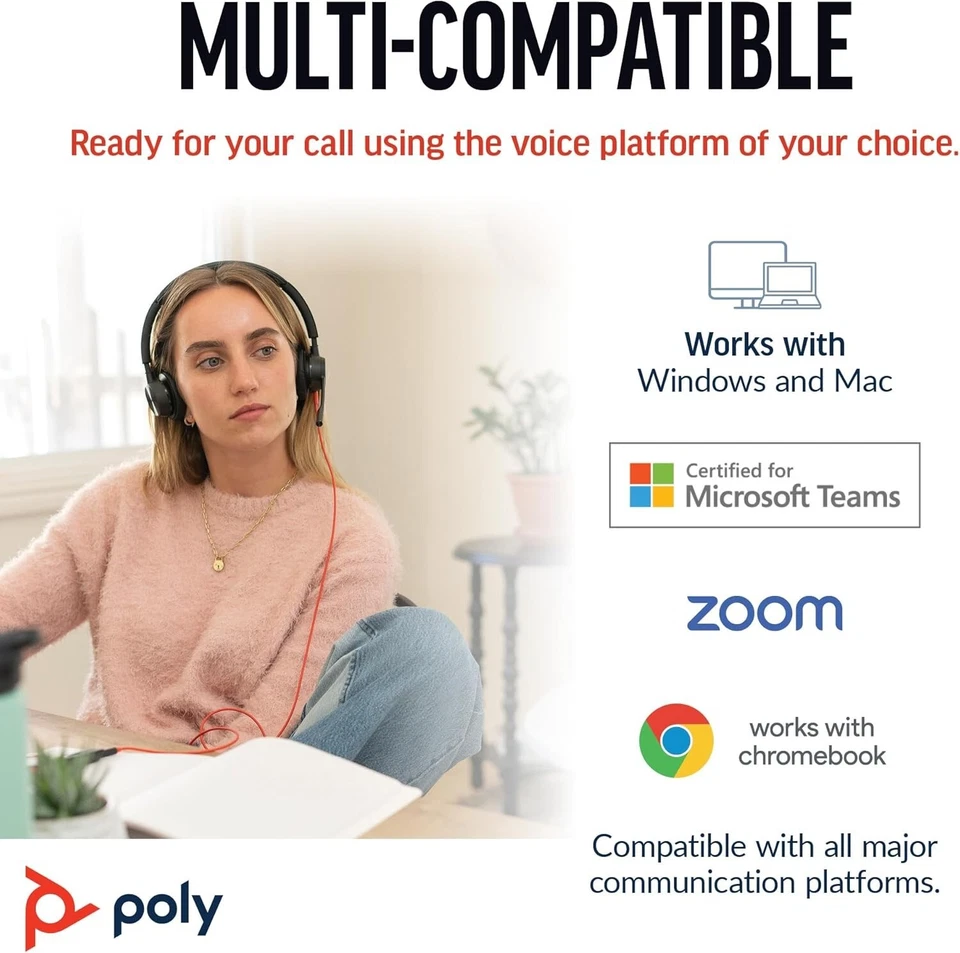 POLY Cuffie stereo Blackwire 8225 con dongle USB-C + adattatore USB-C/A - Immagine 3 di 4