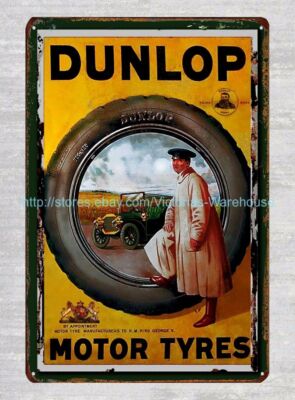 Dunlop Motor Tyres automotive shop garage metal tin sign wall furnishings
