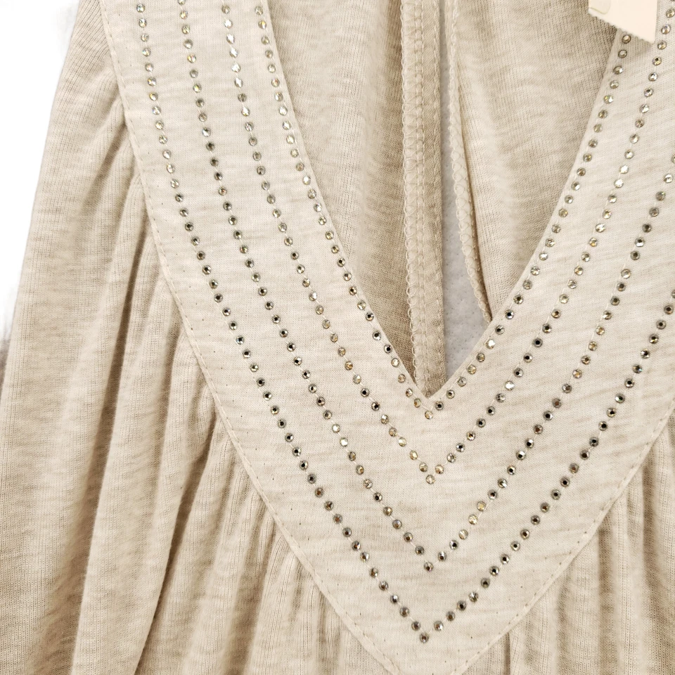 Vestido Halter IISLI Kitson Cristal Adornado Avena Beige Nuevo con Etiquetas Talla S Foto 4 de 4