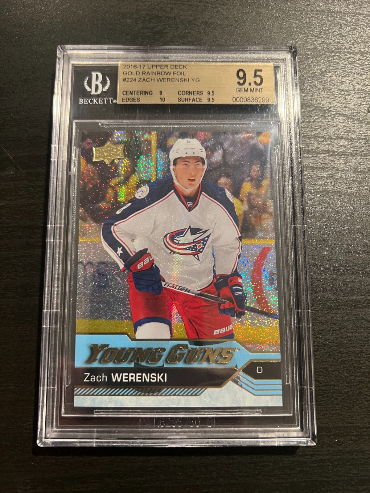 2016-17 Zach Werenski BGS 9.5 Upper Deck Young Guns Gold Rainbow Foil Rc #224
