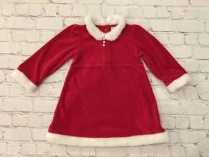 red dress with white fur trim