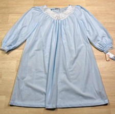 70s NWT Deadstock Miss Elaine Gauze Fleece Granny Nightgown Blue Medium VTG