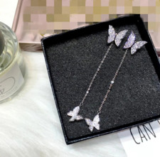 925 Silver Plated Earrings For Women Dazzling Cubic Zircon Butterfly Tassel