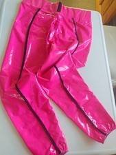 Hochglanz Lack Vinyl - Leggings Rubber Gr.  XL  / 42 pink /schwarz