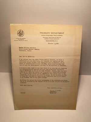 NIH 1930 Letter Antivivisection Dogs Scientific Research Signed Letter G. McCoy