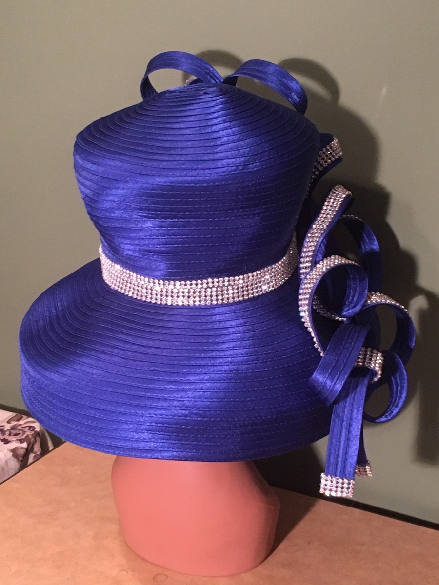 NEW Charm NY Royal Blue RHINESTONE Wide Brim HAT CHURCH COGIC… Wow! NEW CHARM NY Royal Blue RHINESTONE HAT CHURCH  main image 2