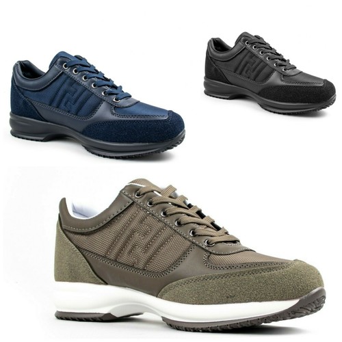 Scarpe Uomo Sneakers eco Pelle donna lacci unisex tacco 3cm Nero Blu Beige  | eBay