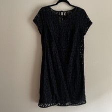 Ann Taylor Loft Women SZ 10 Black/Blue Lacy Overlay Lined S/S Sheath Dress