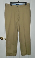 LANDS' END men's Tan TRADITIONAL FIT Expand Waist Flat Front Chino PANTS* 36
