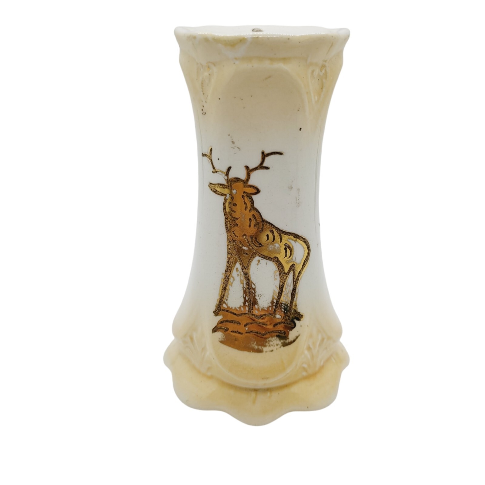 Porcelain Ornate Gold Gilt Moose Pattern Sugar Caster Shaker Hat Pin Holder