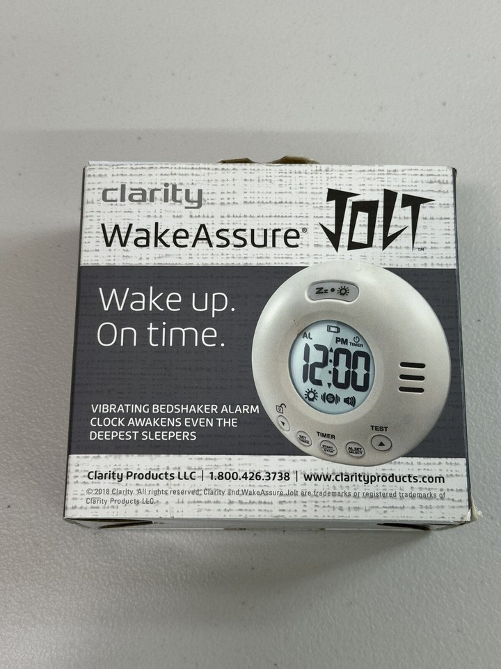 JOLT Vibrating Travel Alarm Clock White w/ Case NEW Clarity Wake Assure