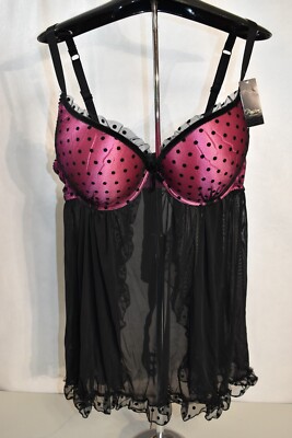 Passion Forever Babydoll Chemise Black & Pink Thong Panties 1X