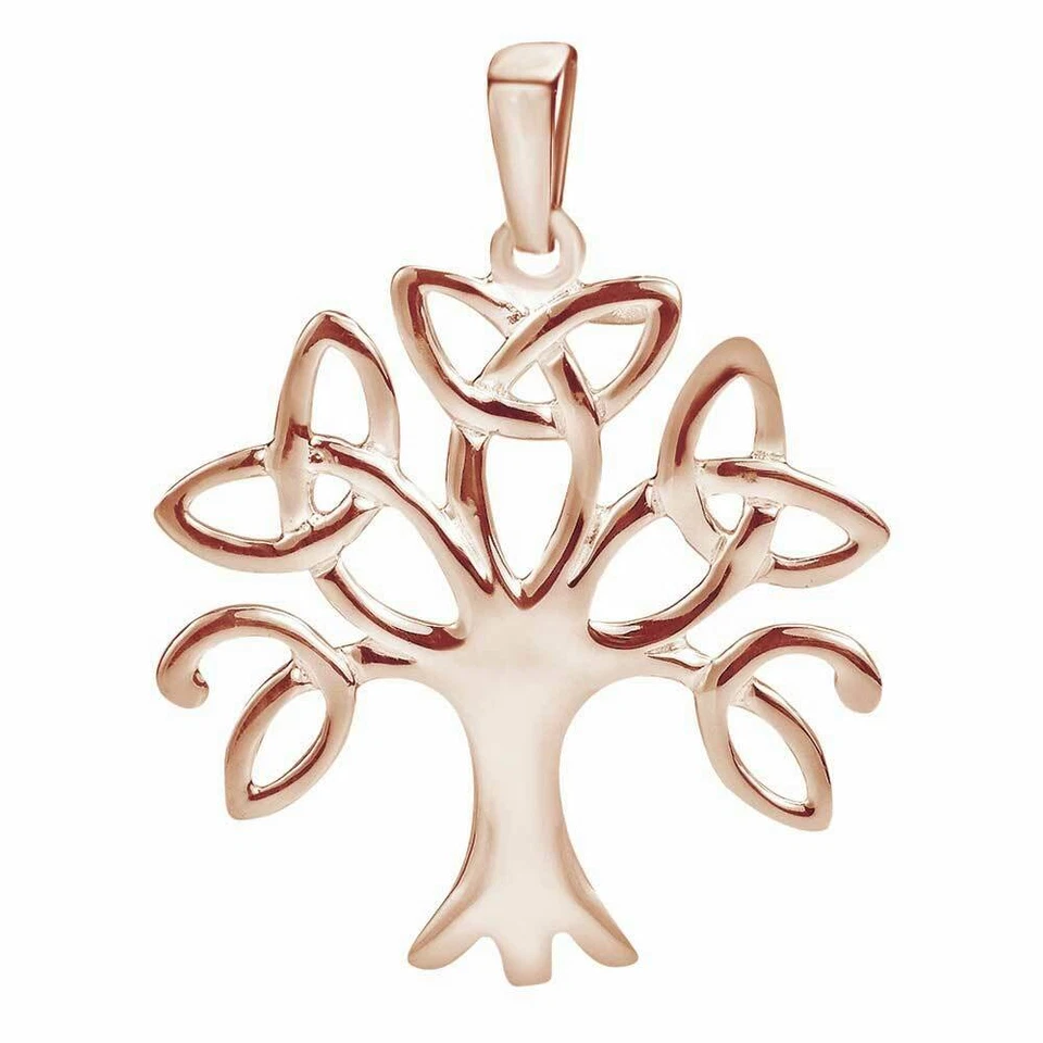 Tree Of Life Trinity Celtic Knot 14K Rose Gold Plated Silver Pendant Necklace - Image 3 of 4