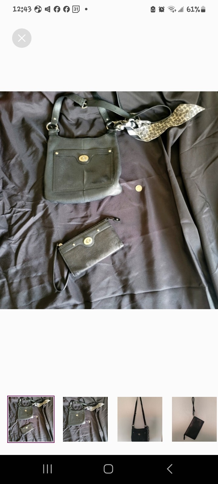 coach black leather handbags used-image