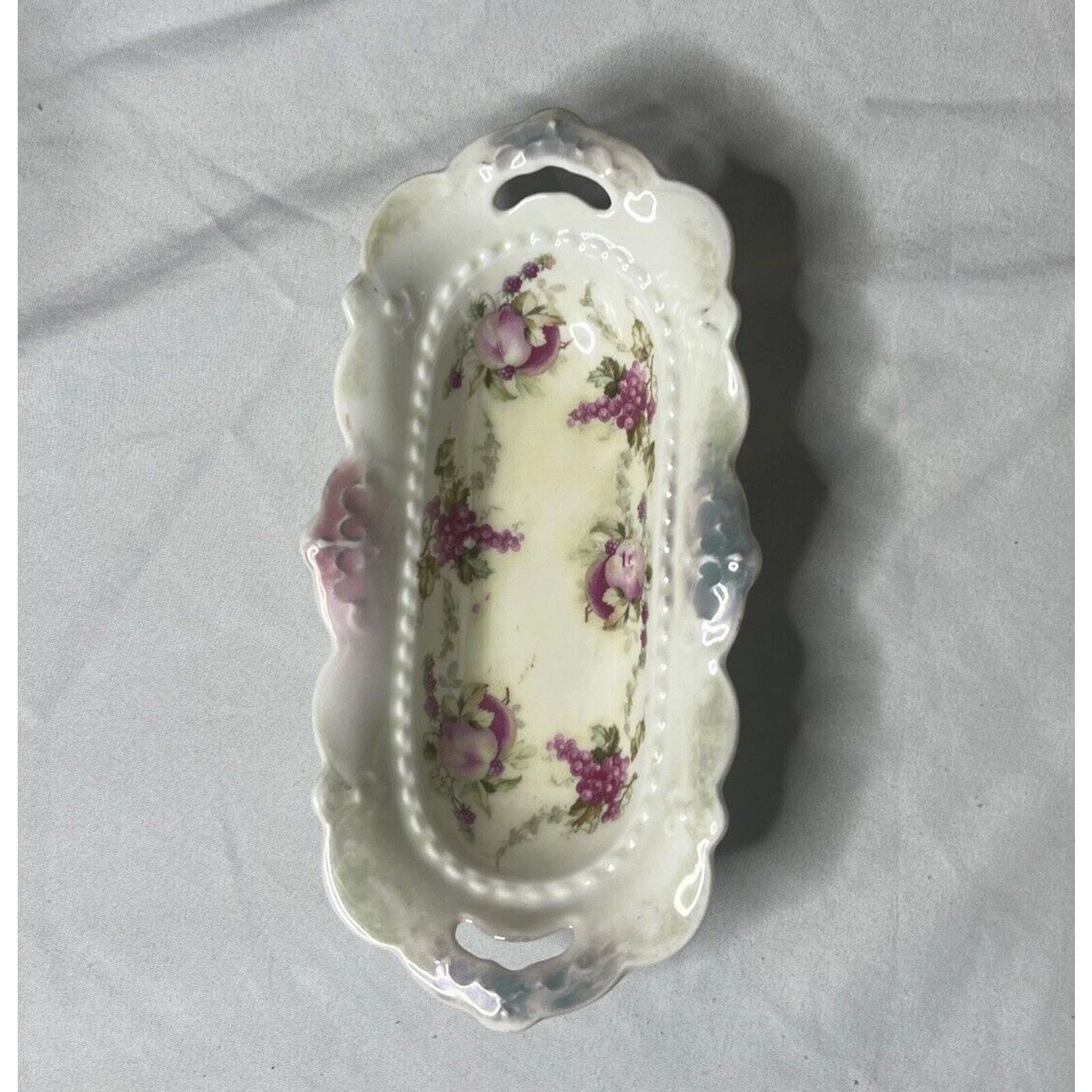 Antique MZ Habsburg China Oval Porcelain Austria Floral Butter Relish Dish Bowl