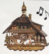 Hones Husli House Bell Ringer Chalet Cuckoo Clock 21"Tall Germany Black Forest