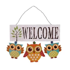 Owl Welcome Sign for Front Door Hanging Decor Wooden Home Wall Decor 6.8x8.8"