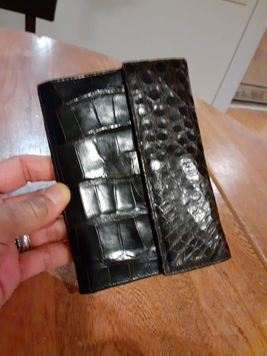 Vtg italy Vero Coccodrillo (True Crocodile) D.Brown Wallet 5.5