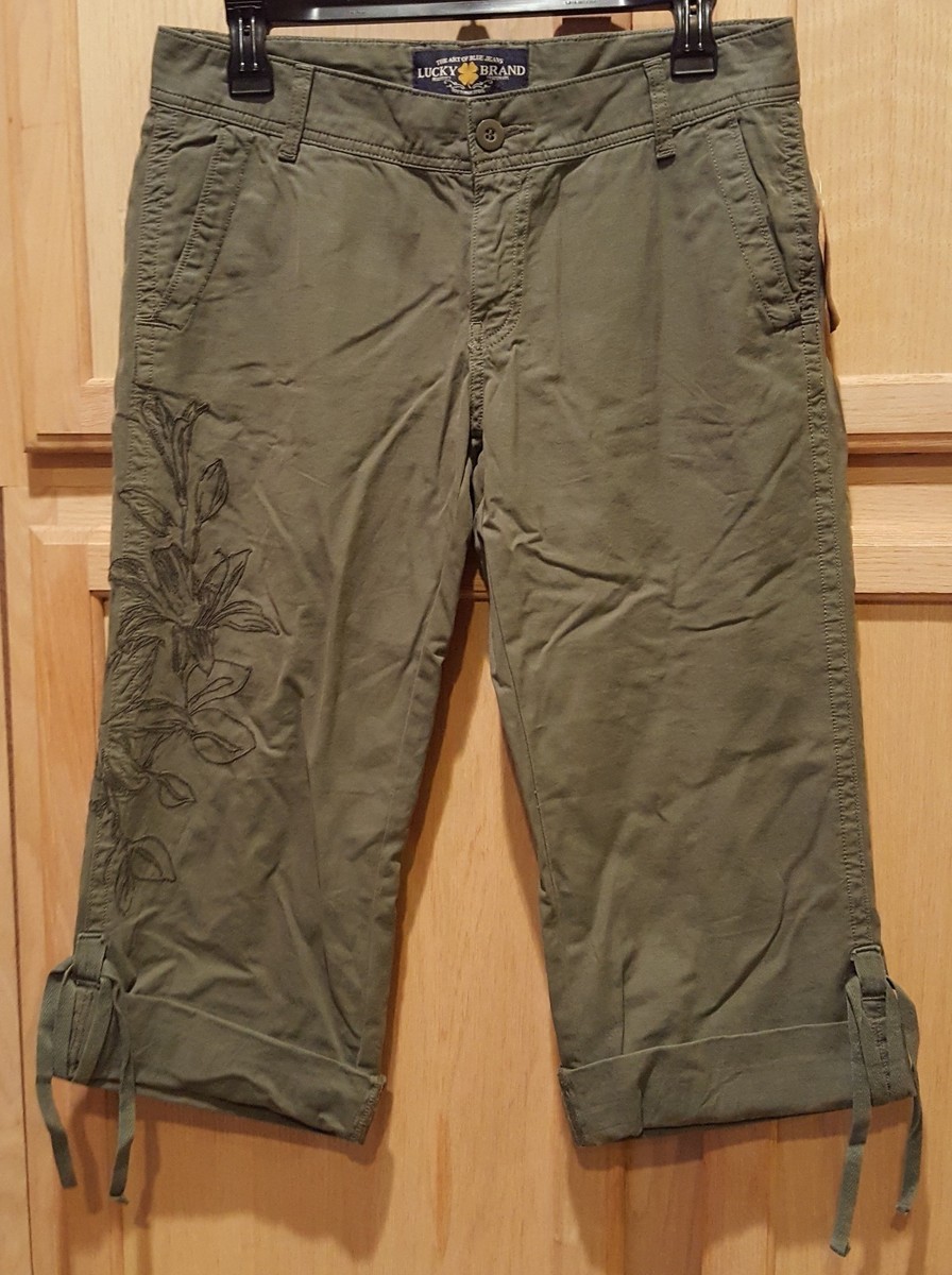 Lucky Brand 7W20259 Army Green Embroidered Capri Cuffed Pants w