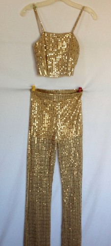 Gold Sequin Crop Top \u0026 Pants Set 
