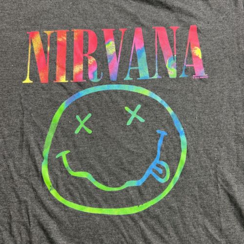 Nirvana Rainbow Smiley Face T-Shirt Charcoal Gray Womens Size XL - Picture 2 of 6