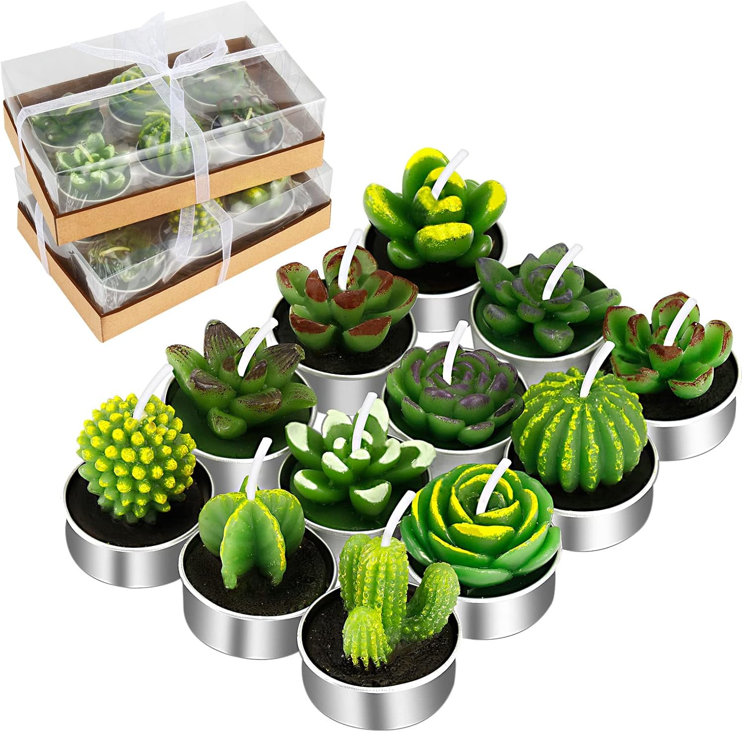 12 Pcs Cactus Tealight Candles Handmade Delicate Succulent Candle Cactus Candles