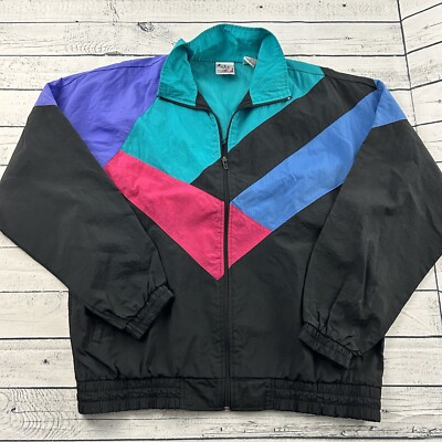 Vintage USA Olympics Full Zip Track Windbreaker Jacket Women's Large Black
