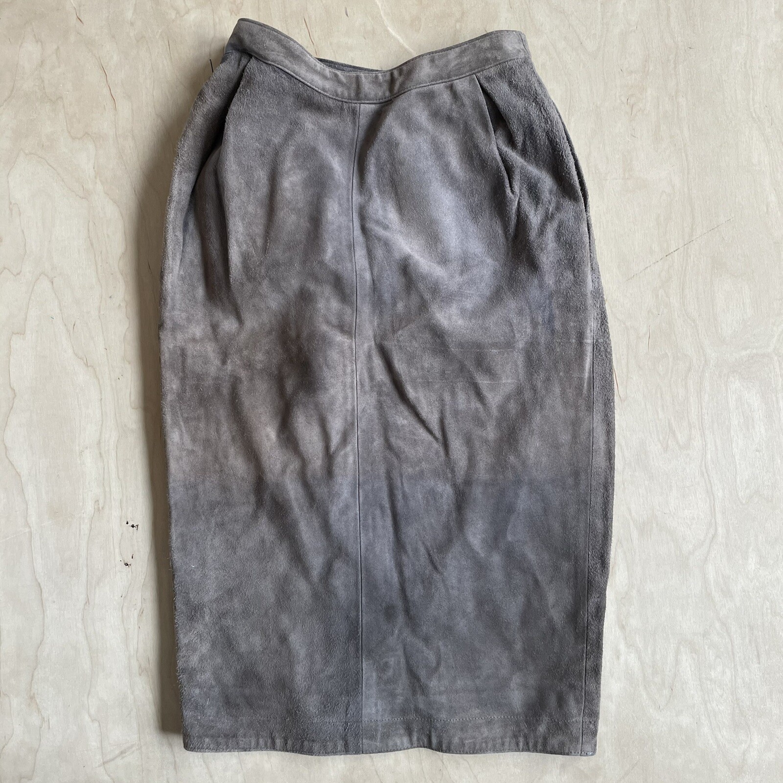 Gonna a matita vintage Yves Saint Laurent Rive Gauche in pelle scamosciata grigio 36