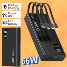 66W 40000mAh Portable Power Bank Fast Charging Battery with 4 Built in Cables