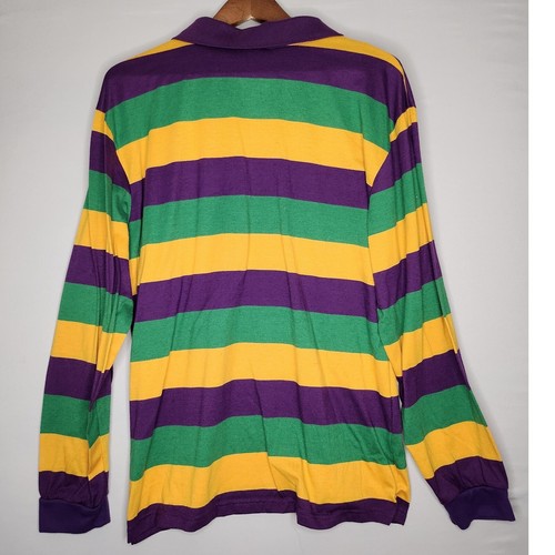 New Orleans Purple, Green and Gold Long Sleeve Men's Polo XL - Picture 3 of 7