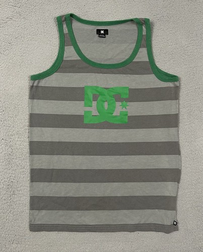 DC Shoes Tank Top Mens Gray Stripe Round Neck Sleeveless Graphic Logo Size M