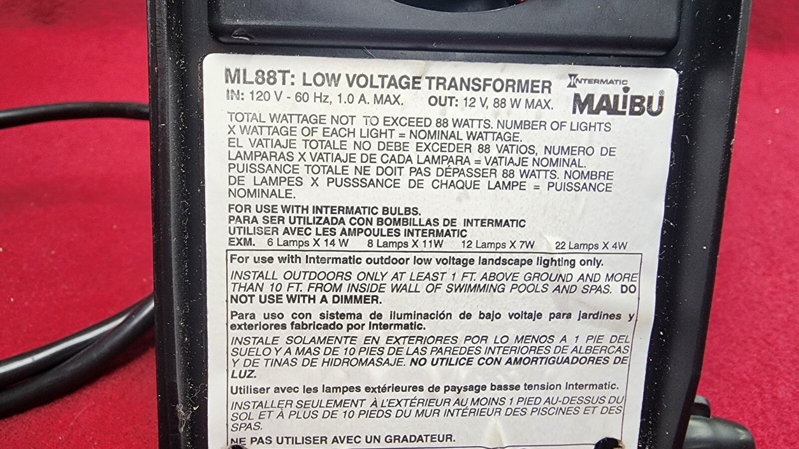 INTERMATIC MALIBU LOW VOLTAGE Transformer ML88T 88 Watts Same Day