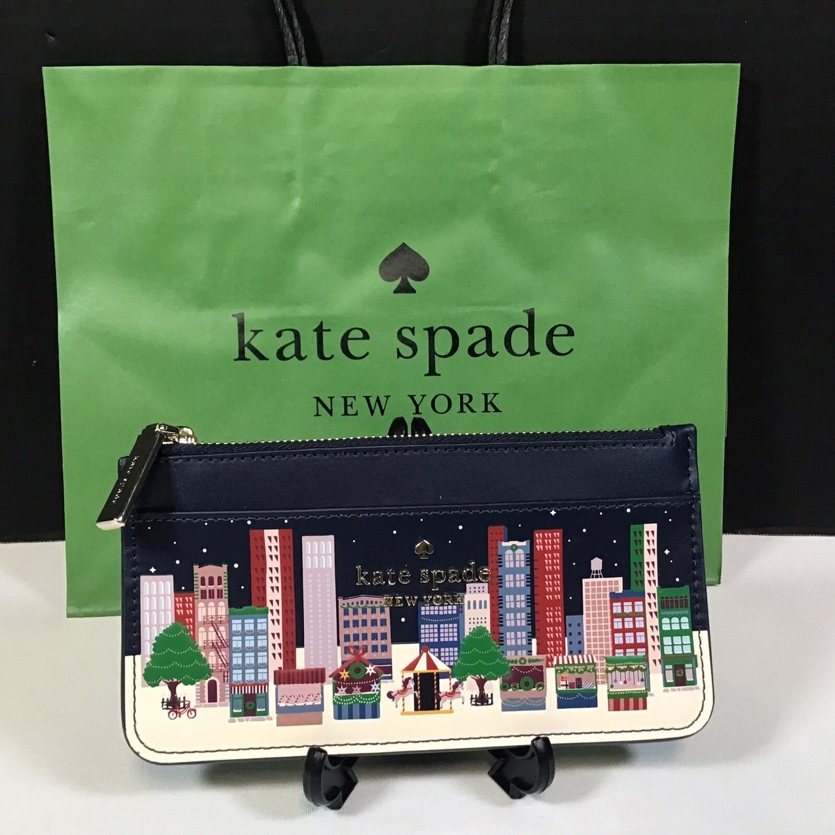 Kate Spade New York Winter Wonders Large Slim Card Holder Navy