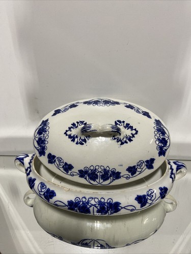 VTG. Flow Blue English Covered Dish Bowl - Picture 6 of 22