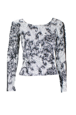 Tango Mango Schwarz Weiß Langarm Mesh-Trim TOP S