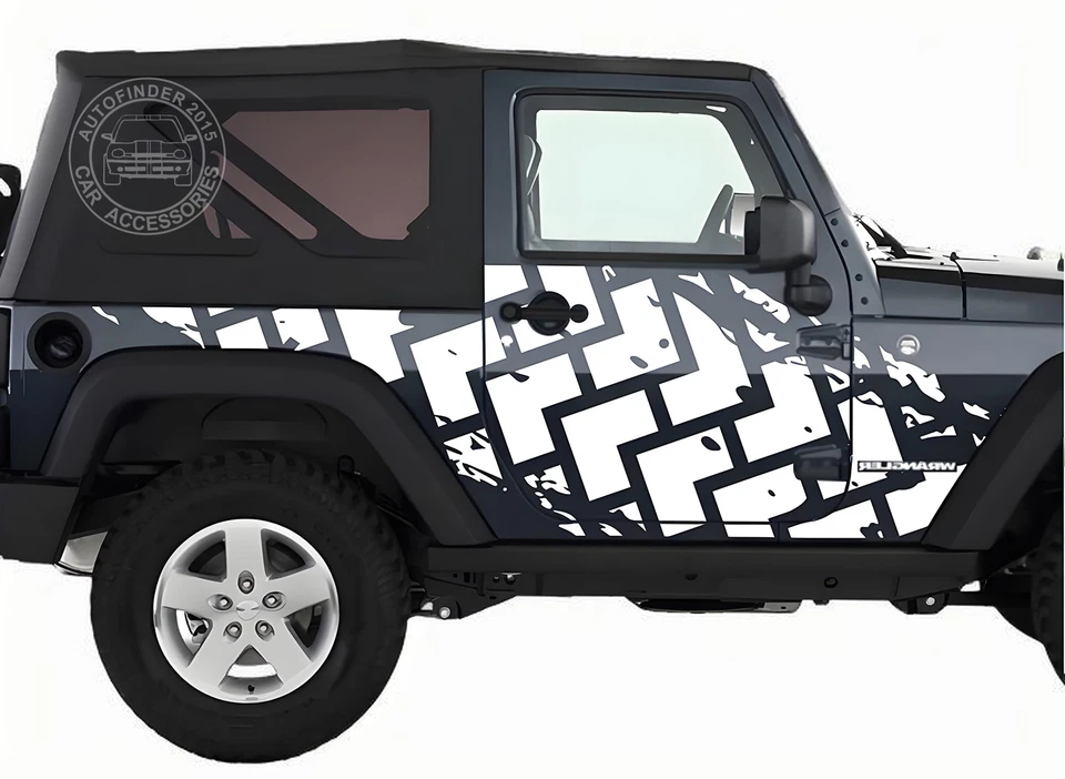 Calcomanía gráfica a rayas de pistas de neumáticos para Jeep Wrangler salpicaduras de barro puerta lateral Foto 2 de 4