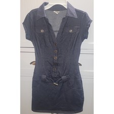 Guess Denim Button Up Collared Short Sleeve Dress Belted Mini S P
