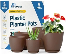 Set Of 5 Brown Lifemaster Planter Pots With Drainage Holes For Indoor Outdoor...
