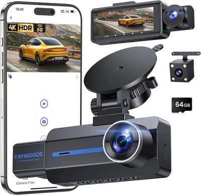 Dashcam Auto Vorne 4K, Hinten, Innen, 3-Kanal, Wifi, App