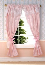 Dolls House Emporium 1/12th Scale Pair of Pink Curtains on a Rail 2825