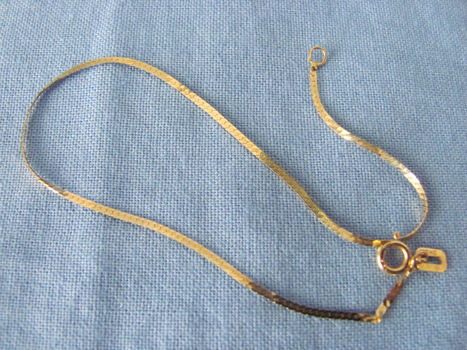 Petite 14k Solid Gold Herringbone Pattern 7" Brac… - image 2